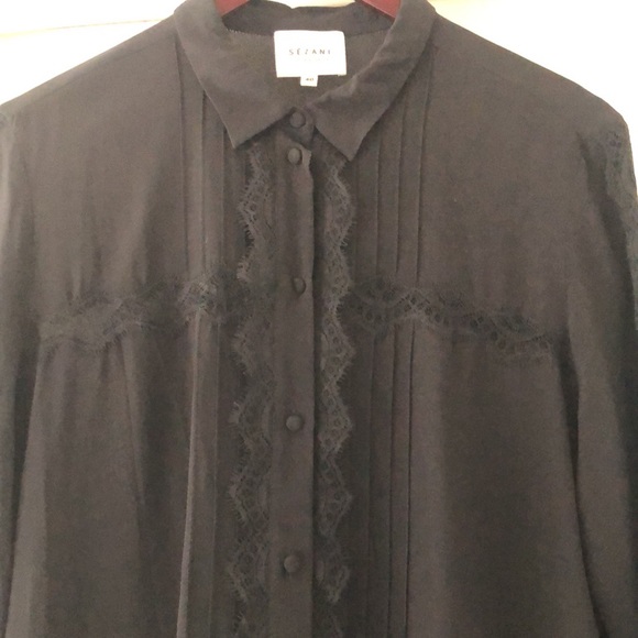 Sezane Silk Lace Black Long Sleeve Blouse Size 40 - Picture 7 of 13